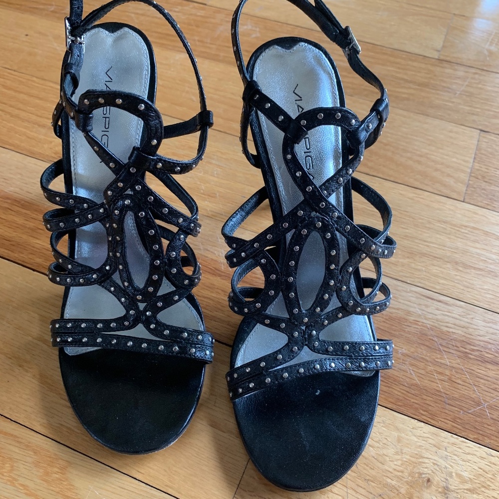Via Spiga Black Studded Strappy Heels